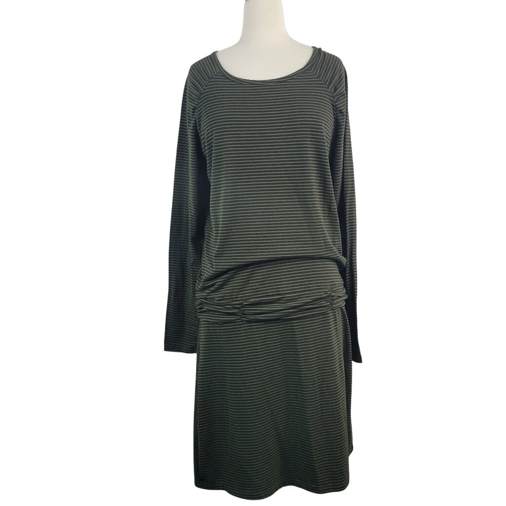 Carve Designs Shore Dress Long Sleeve Striped Midi Black Olive Size Large